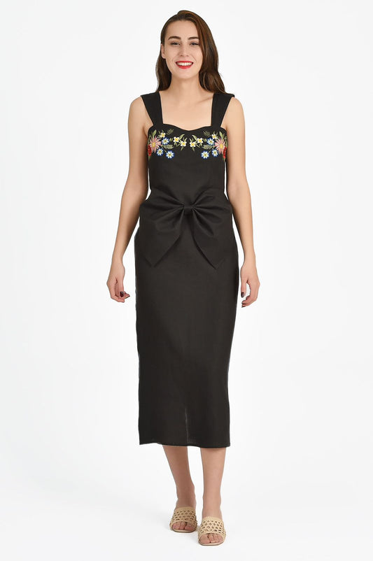 BLACK FLORAL BOW DRESS