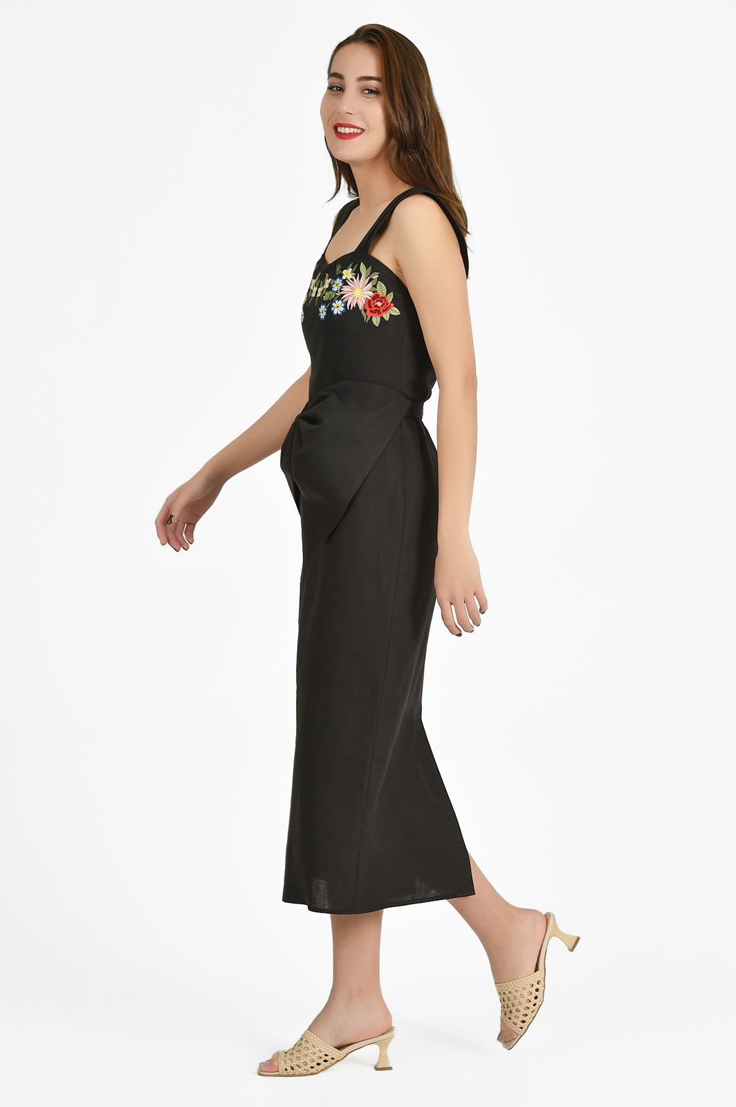 BLACK FLORAL BOW DRESS